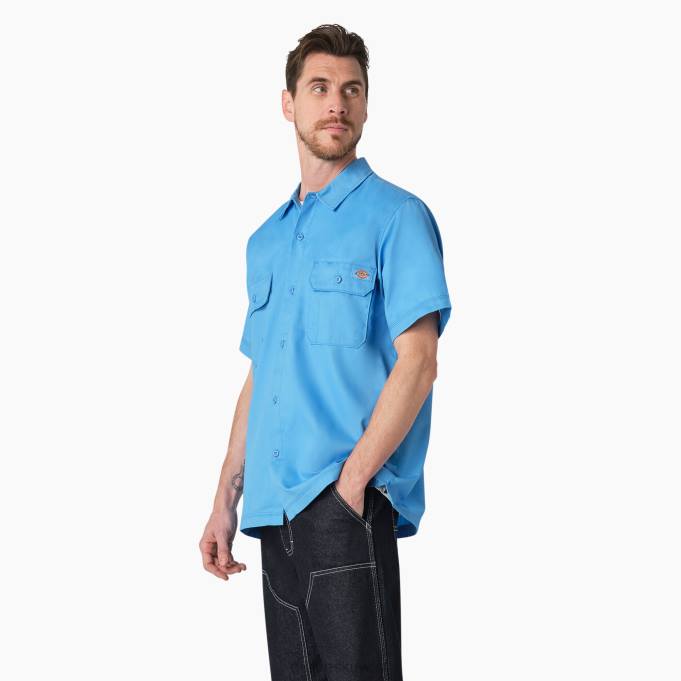 Dickies رجال قميص عمل مدراس بأكمام قصيرة الأزرق السماوي (ab2) ملابس العمل 8444760