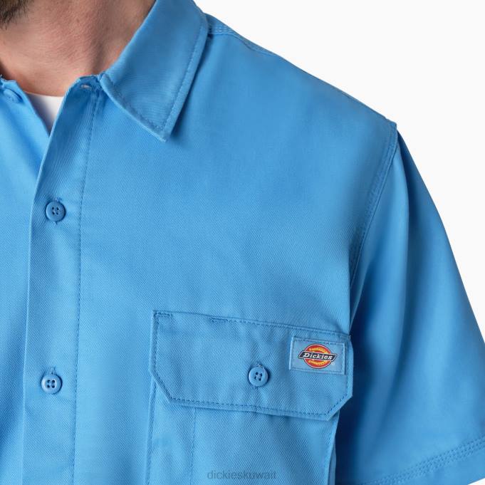 Dickies رجال قميص عمل مدراس بأكمام قصيرة الأزرق السماوي (ab2) ملابس العمل 8444760