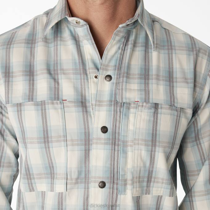 Dickies رجال تبريد قميص العمل بأكمام طويلة أزرق واضح / دخان منقوش (b1h) ملابس العمل 8444677