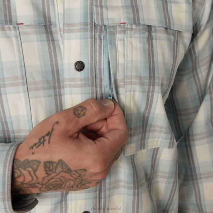 Dickies رجال تبريد قميص العمل بأكمام طويلة أزرق واضح / دخان منقوش (b1h) ملابس العمل 8444677