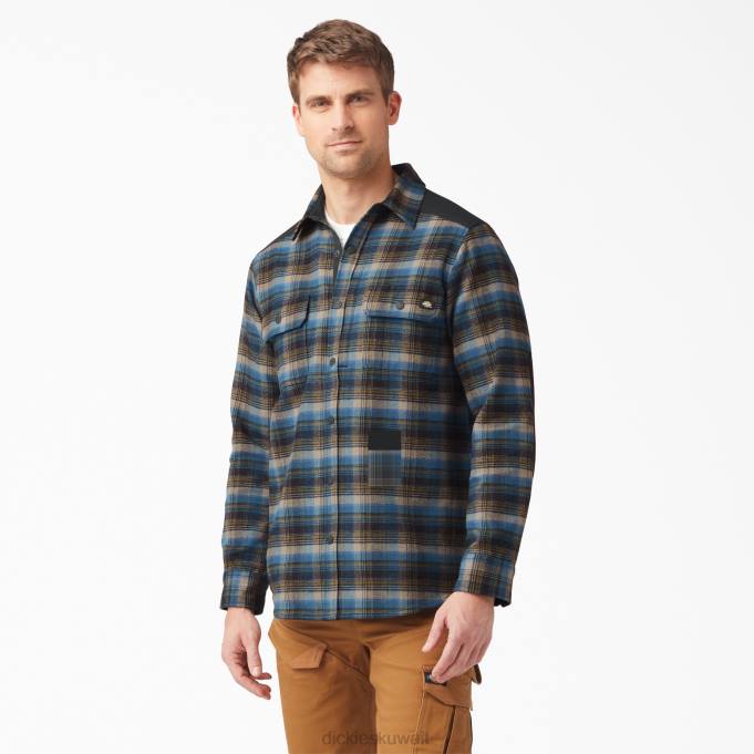 Dickies رجال ثقيل الوزن القميص البني الفانيلا جنوب الخريف منقوشة (b2e) ملابس العمل 8444950