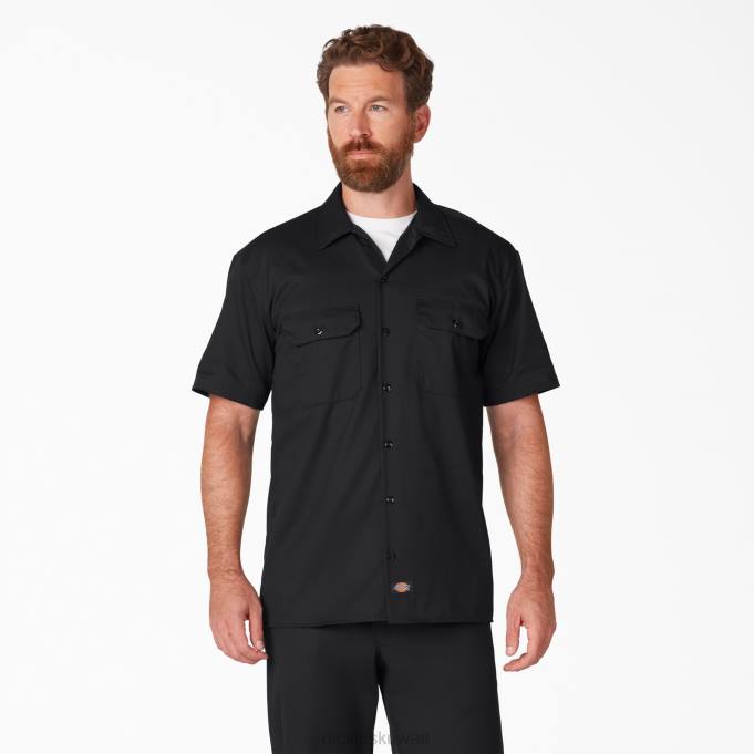Dickies رجال قميص عمل بأكمام قصيرة أسود (bk) ملابس العمل 8444486