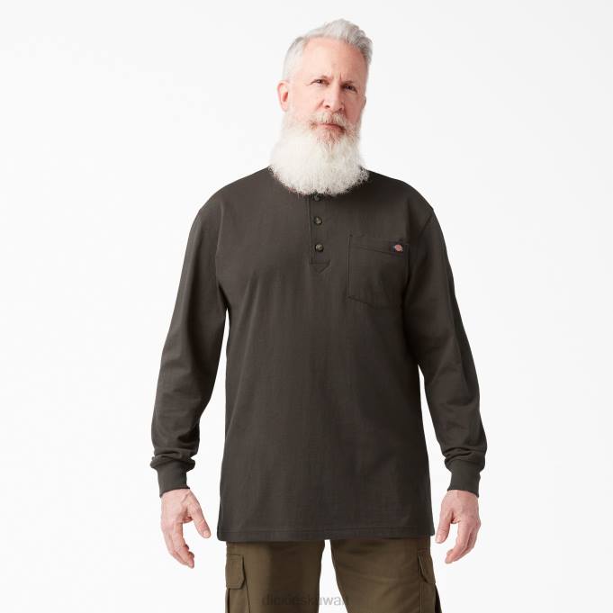 Dickies رجال كم طويل ثقيل الوزن تي شيرت هينلي شوكولا براون (cb) ثياب 8444694