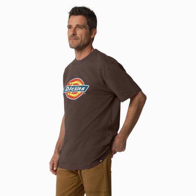 Dickies رجال تي شيرت بأكمام قصيرة وشعار ثلاثي الألوان شوكولا براون (cb) ثياب 8444708
