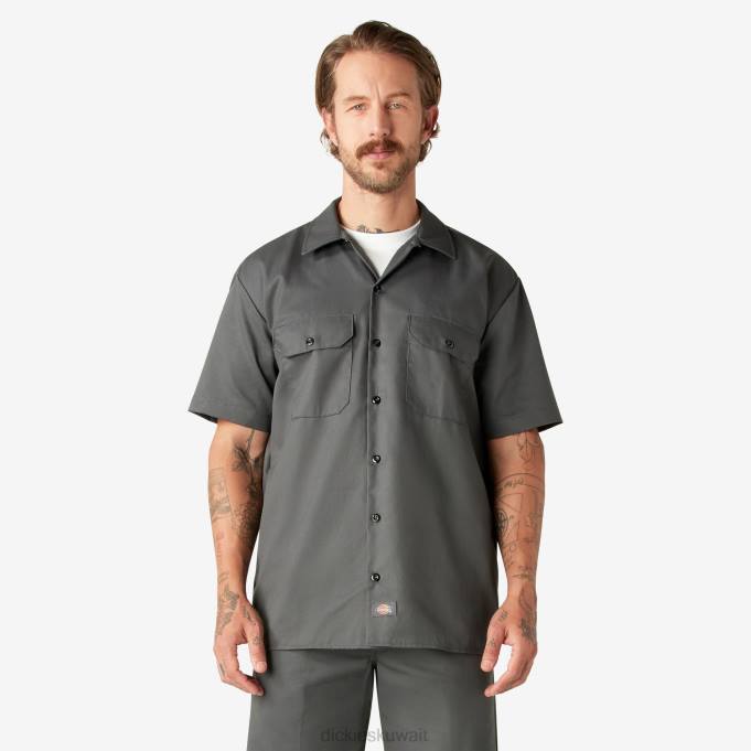Dickies رجال قميص عمل بأكمام قصيرة رمادي فحمي (ch) ملابس العمل 8444487