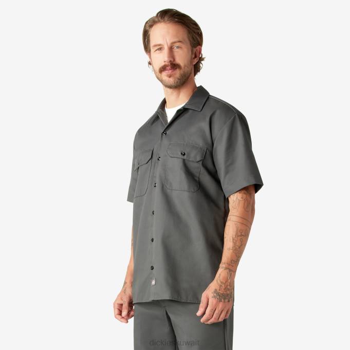 Dickies رجال قميص عمل بأكمام قصيرة رمادي فحمي (ch) ملابس العمل 8444487