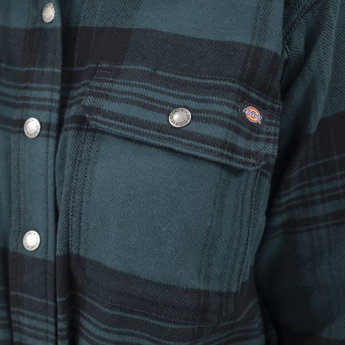 Dickies نحيف قميص duratech المتمرد الفانيلا غابة / أسود منقوش (b1g) ملابس العمل 84441999