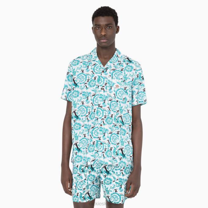 Dickies رجال قميص روزبورغ بأكمام قصيرة طباعة الأزهار الزرقاء (gg2) ثياب 8444588