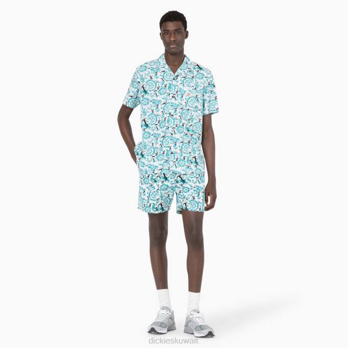 Dickies رجال قميص روزبورغ بأكمام قصيرة طباعة الأزهار الزرقاء (gg2) ثياب 8444588