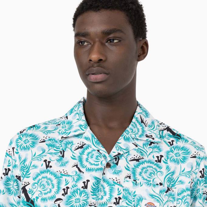 Dickies رجال قميص روزبورغ بأكمام قصيرة طباعة الأزهار الزرقاء (gg2) ثياب 8444588