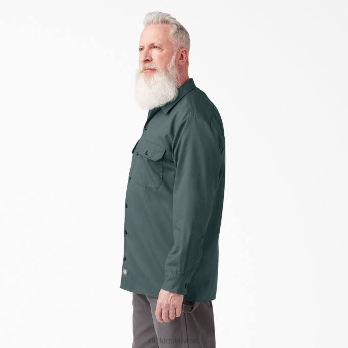 Dickies رجال قميص عمل طويل الأكمام لينكولن جرين (ln) ملابس العمل 8444564