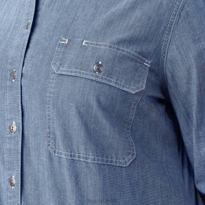 Dickies نحيف بالإضافة إلى قميص عمل طويل الأكمام شامبراي رول-تاب أزرق فاتح مغسول بالحجارة (lsw) ملابس العمل 84442125