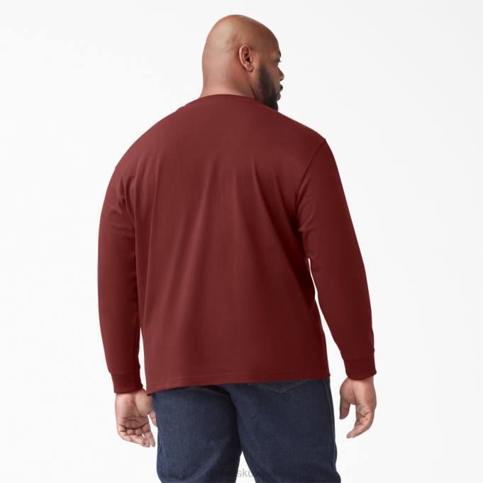 Dickies رجال كم طويل ثقيل الوزن تي شيرت هينلي الفوة البني (mb1) ثياب 8444699