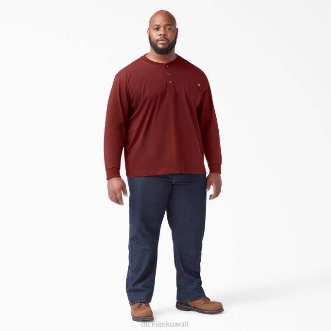 Dickies رجال كم طويل ثقيل الوزن تي شيرت هينلي الفوة البني (mb1) ثياب 8444699