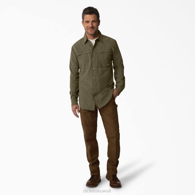 Dickies رجال تبريد قميص العمل بأكمام طويلة هيذر الخضراء العسكرية (mld) ملابس العمل 8444681