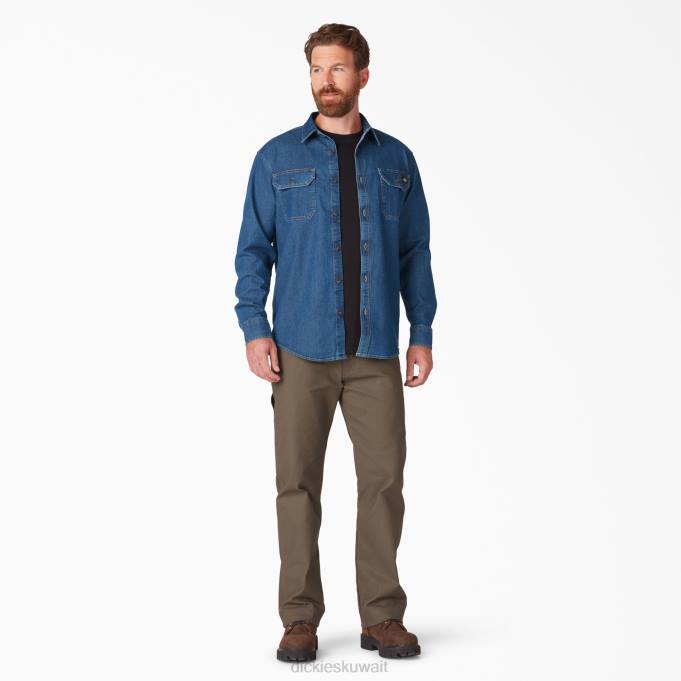 Dickies رجال قميص طويل الأكمام من الدنيم المرن غسيل دنيم متوسط ​​(mw2) ملابس العمل 8444728