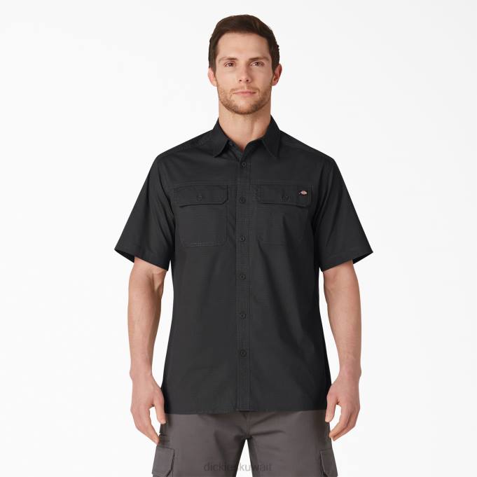 Dickies رجال قميص عمل ripstop بأكمام قصيرة مغسول بالأسود (rbk) ملابس العمل 8444644