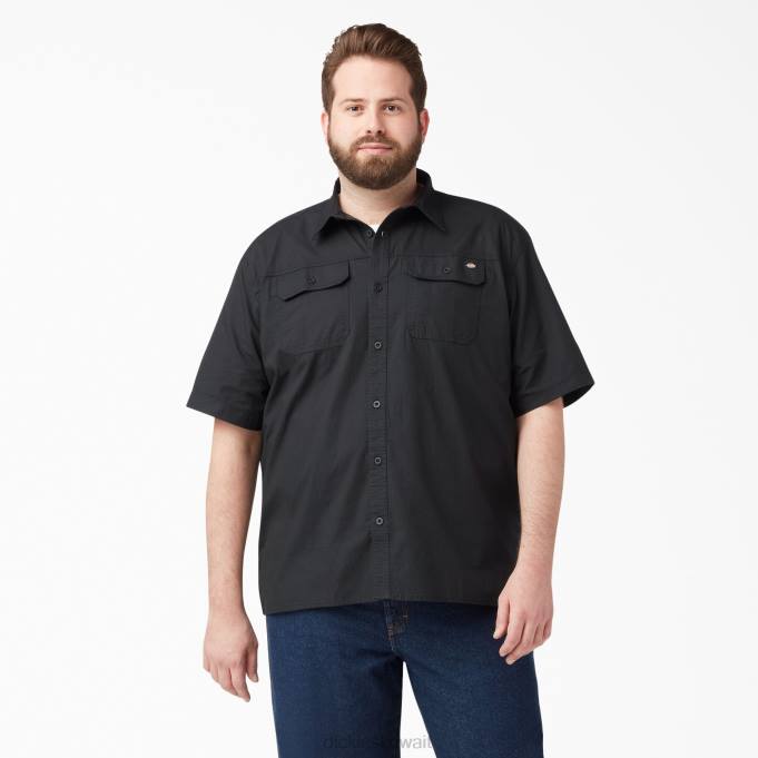 Dickies رجال قميص عمل ripstop بأكمام قصيرة مغسول بالأسود (rbk) ملابس العمل 8444644