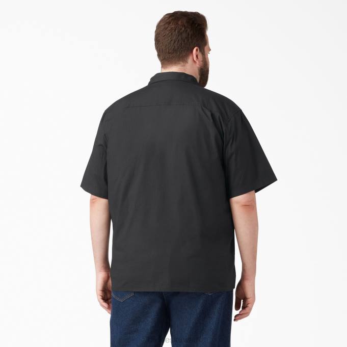 Dickies رجال قميص عمل ripstop بأكمام قصيرة مغسول بالأسود (rbk) ملابس العمل 8444644