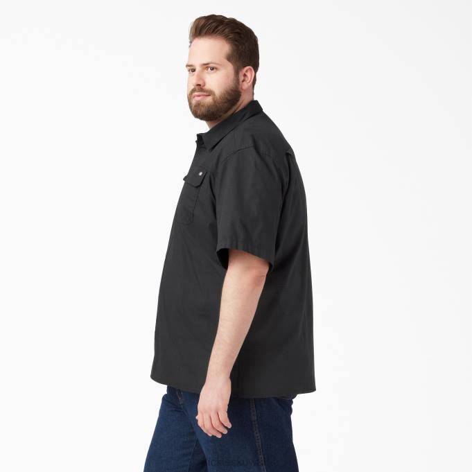 Dickies رجال قميص عمل ripstop بأكمام قصيرة مغسول بالأسود (rbk) ملابس العمل 8444644