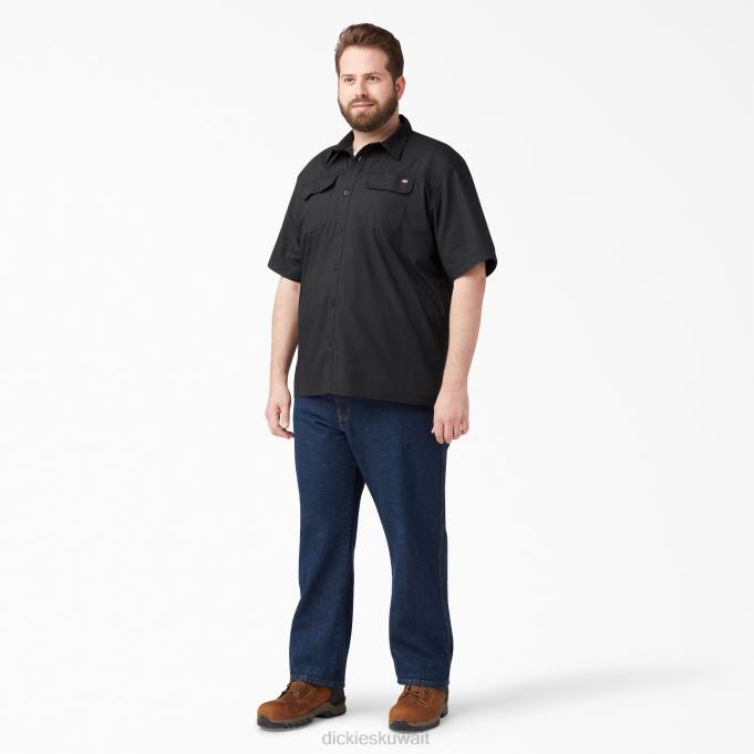 Dickies رجال قميص عمل ripstop بأكمام قصيرة مغسول بالأسود (rbk) ملابس العمل 8444644