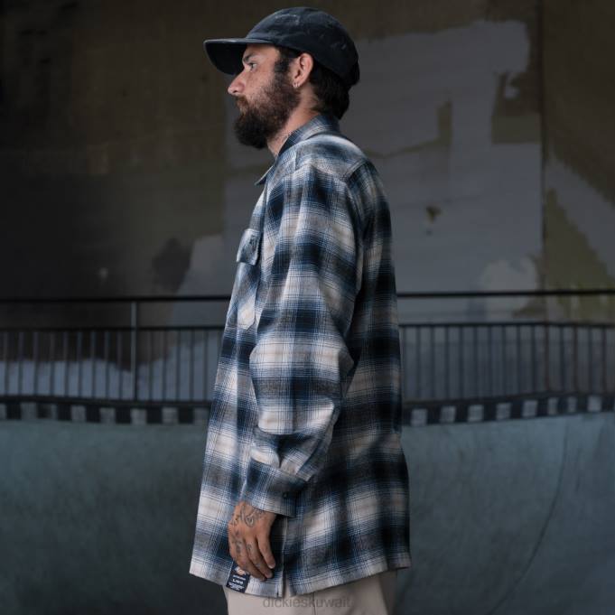 Dickies رجال قميص روني sandoval المصقول الفانيلا منقوشة أومبير زرقاء (ol2) ثياب 8444730