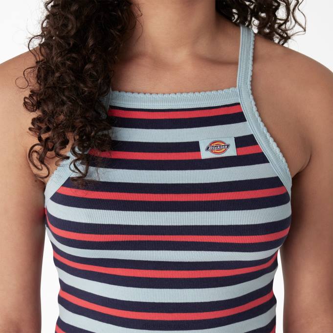 Dickies نحيف أعلى خزان اقتصاص ضلع متماسكة السماء الزرقاء الصيف معرض شريط (sks) ثياب 84442085