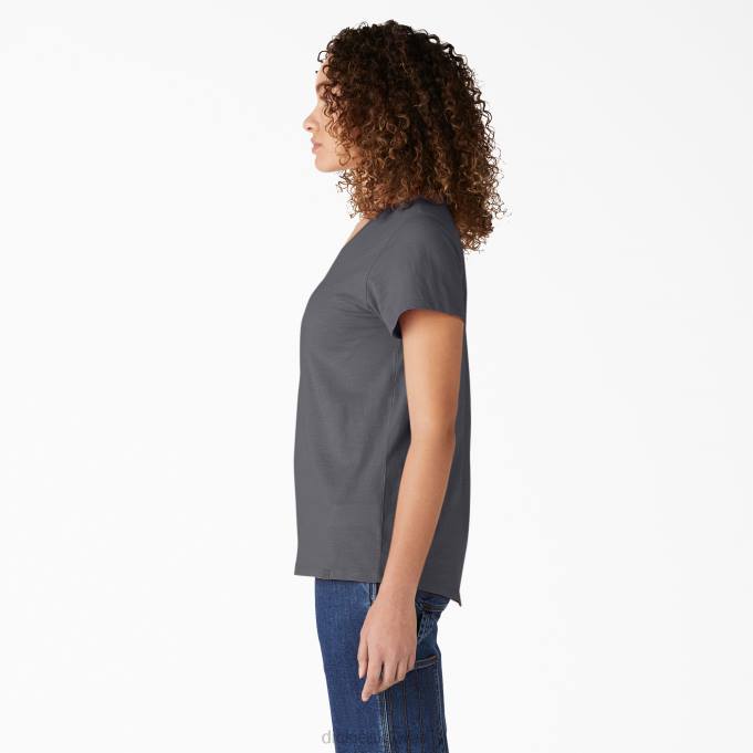 Dickies نحيف تي شيرت بأكمام قصيرة ورقبة على شكل حرف v الجرافيت الرمادي (GA) ثياب 84442064