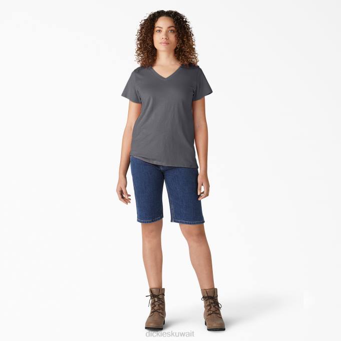 Dickies نحيف تي شيرت بأكمام قصيرة ورقبة على شكل حرف v الجرافيت الرمادي (GA) ثياب 84442064