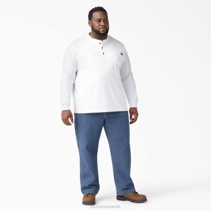 Dickies رجال كم طويل ثقيل الوزن تي شيرت هينلي أبيض (wh) ثياب 8444700