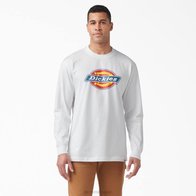 Dickies رجال تي شيرت بأكمام طويلة وشعار الماركة ثلاثي الألوان أبيض (wh) ثياب 8444830