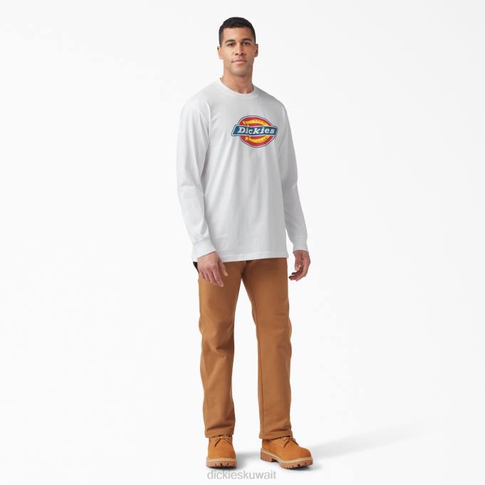 Dickies رجال تي شيرت بأكمام طويلة وشعار الماركة ثلاثي الألوان أبيض (wh) ثياب 8444830