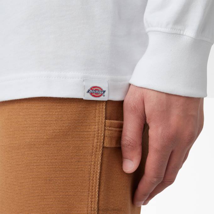 Dickies رجال تي شيرت بأكمام طويلة وشعار الماركة ثلاثي الألوان أبيض (wh) ثياب 8444830
