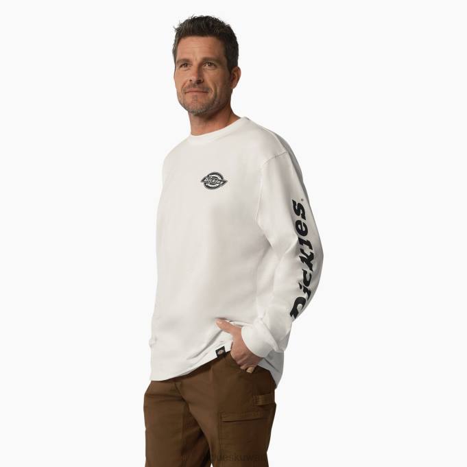 Dickies رجال تيشيرت بأكمام طويلة وشعار ثقيل الوزن أبيض (wh) ثياب 8444872