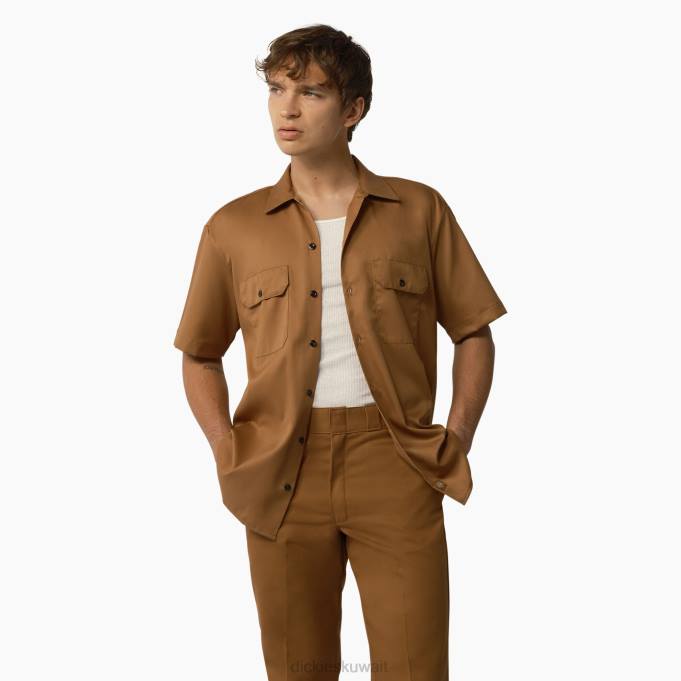 Dickies رجال قميص عمل بأكمام قصيرة بطة بنية (wsd) ملابس العمل 8444503