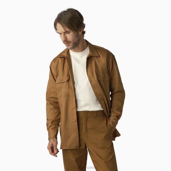 Dickies رجال قميص عمل طويل الأكمام بطة بنية (wsd) ملابس العمل 8444569